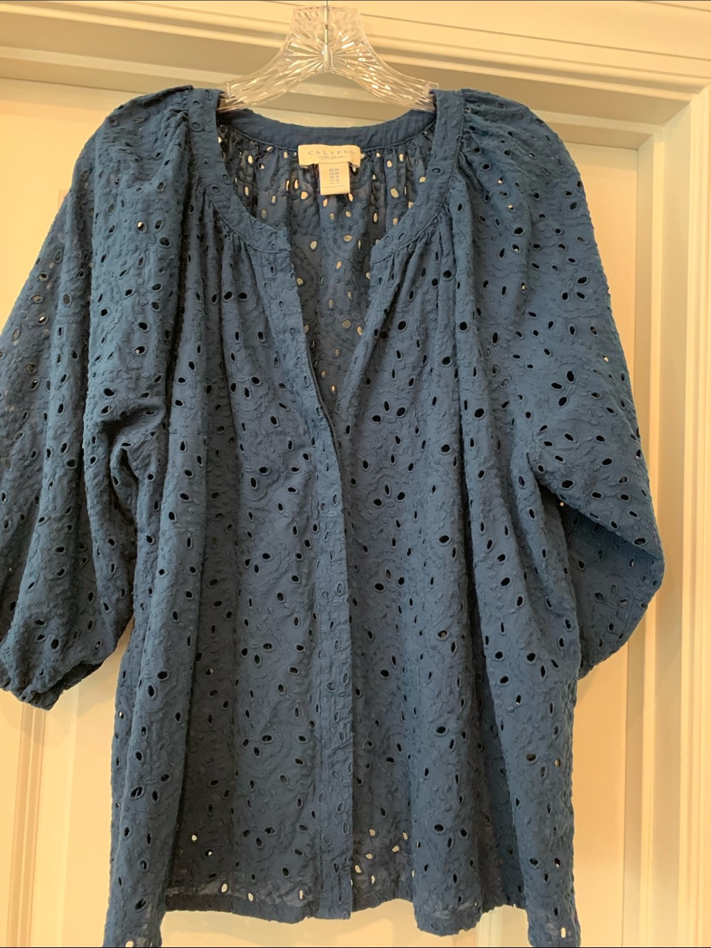 Calypso St. Barth Indigo Eyelet Cotton Tunic blouse 1X cotton